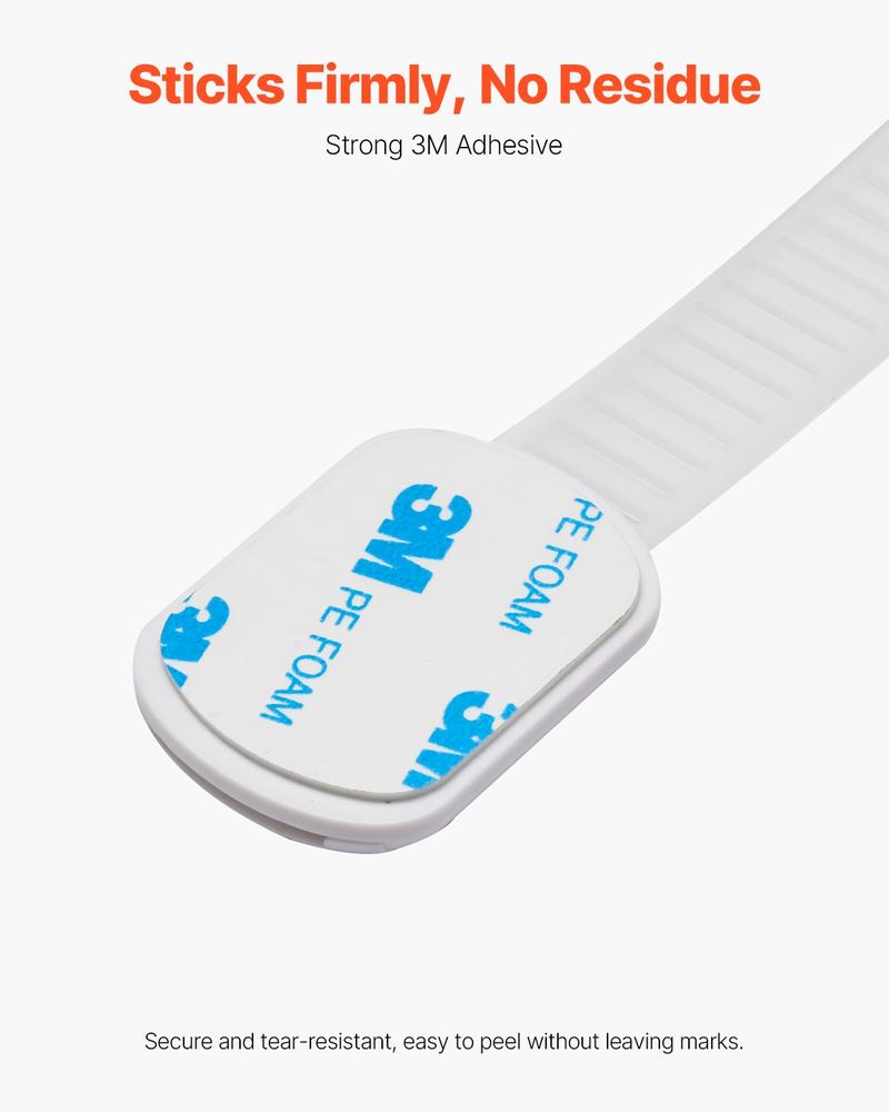 VEVOR Child Safety Strap Locks, 8 Packs Adjustable Baby Proofing Cabinet Locks, 3M Adhesive Cabinet Drawer Door Latches, No Drilling Required, for Fridge Dishwasher Toilet Seat Cupboard Oven Trash Can