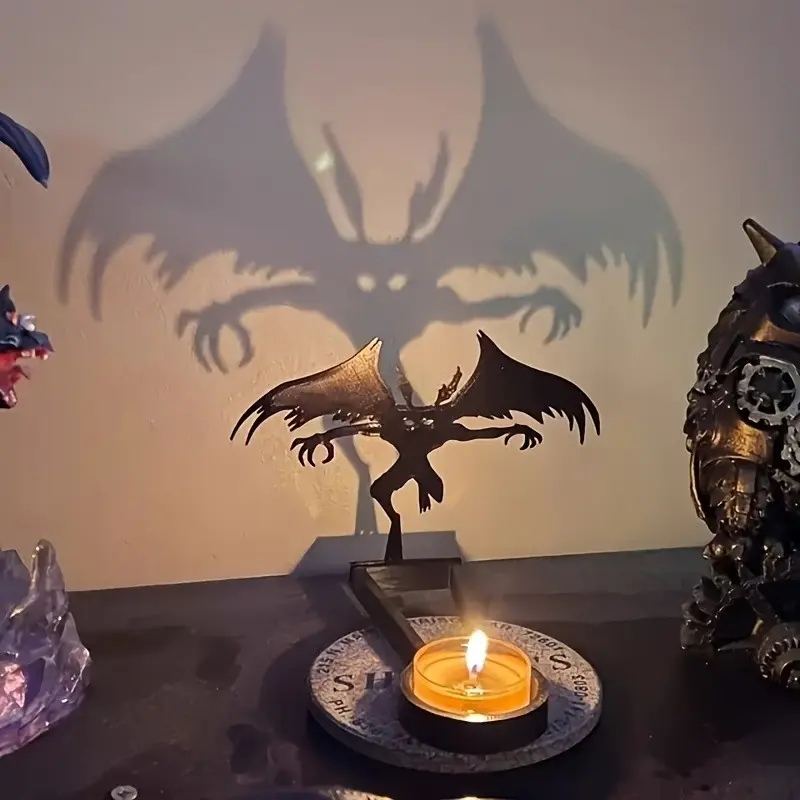 Gothic Devil Projection Iron Candle Holder – Demon Tabletop Candlestick Holders with Shadow Effects for Halloween, Decorative Dark Decor for Gothic Lovers, Haunted Vibe