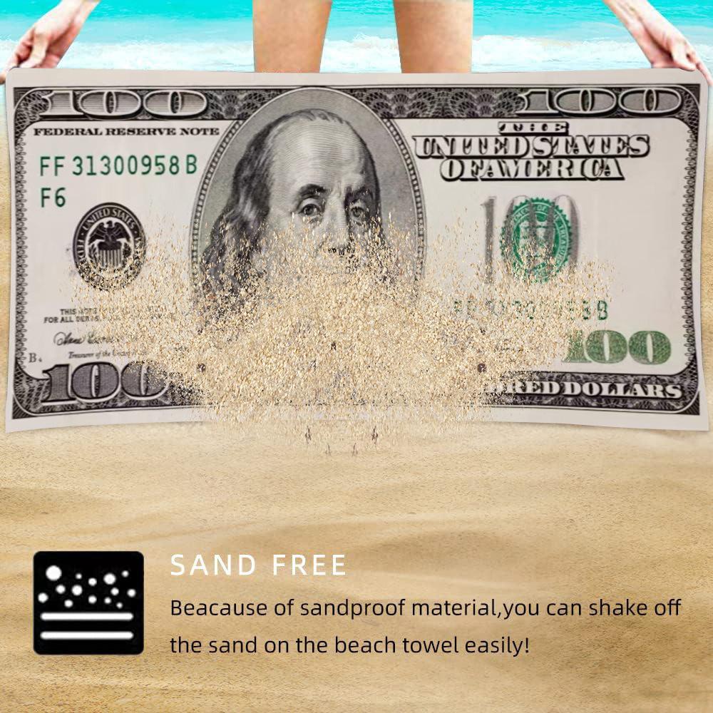 Dollar Pattern Microfiber Beach Towel, Bathroom Bath Towel, Super Absorbent, Soft Skin-Friendly Fabric, Sand Free Material, Lightweight Quick Dry Towel for Beach Travel Pool Gift for Friends