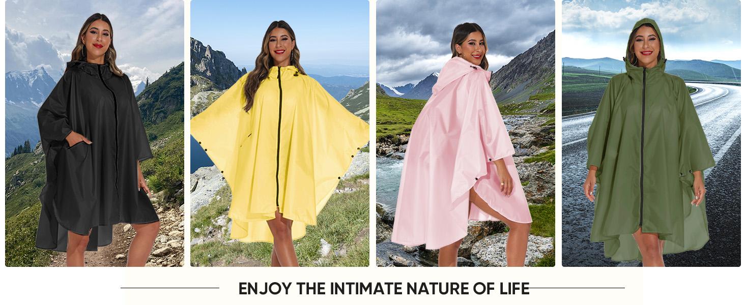 Hooded Rain Poncho for Adult with Pocket and Zipper, Waterproof Lightweight Raincoat for Men and Women