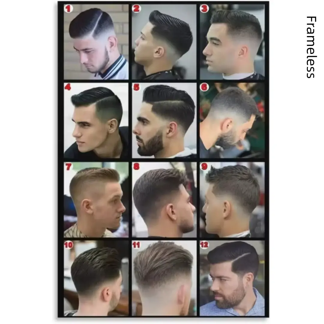 1pc Unframed Modern Barber Shop Haircut Chart Poster Laminated Mens Hairstyles Canvas Wall Art for Living Room Bedroom (7 different styles to choose from)
