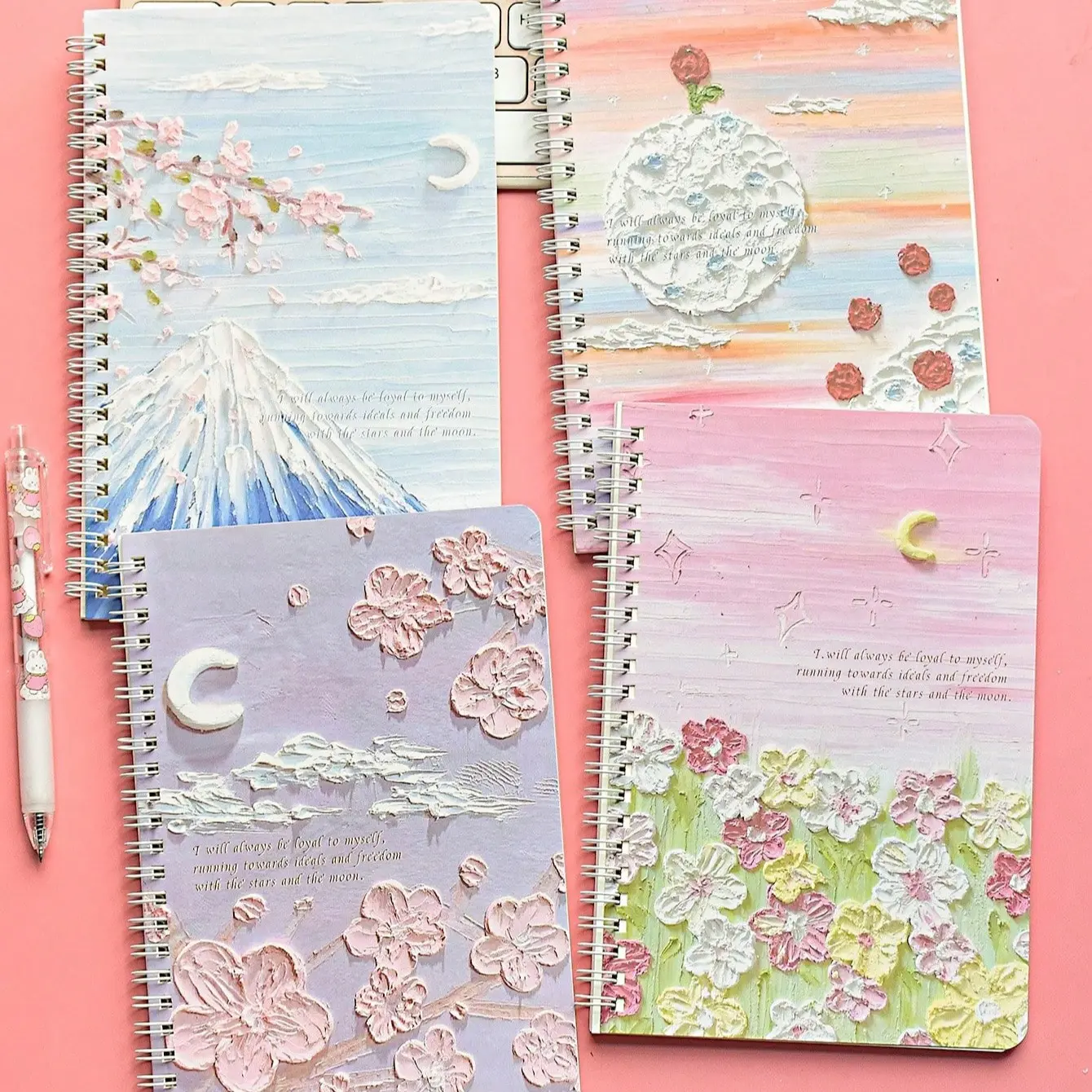 Set of 4 A5 Spiral Notebook Set, High-Quality Oil Painting Style, 60 Pages Per Book, Cute Design, Ideal for Students' Stationery Needs, Cute Stationery Supplies