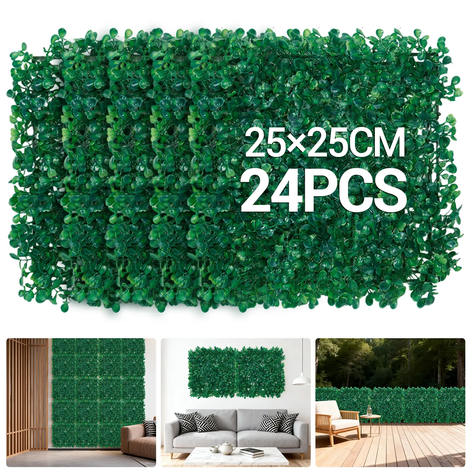 Plastic Lifelike Artificial Greenery Wall Panels, Decorative Modular Set for Home Decor Indoor/Outdoor, Lush Faux Plant Backdrop, Maintenance-Free, Easy Installation