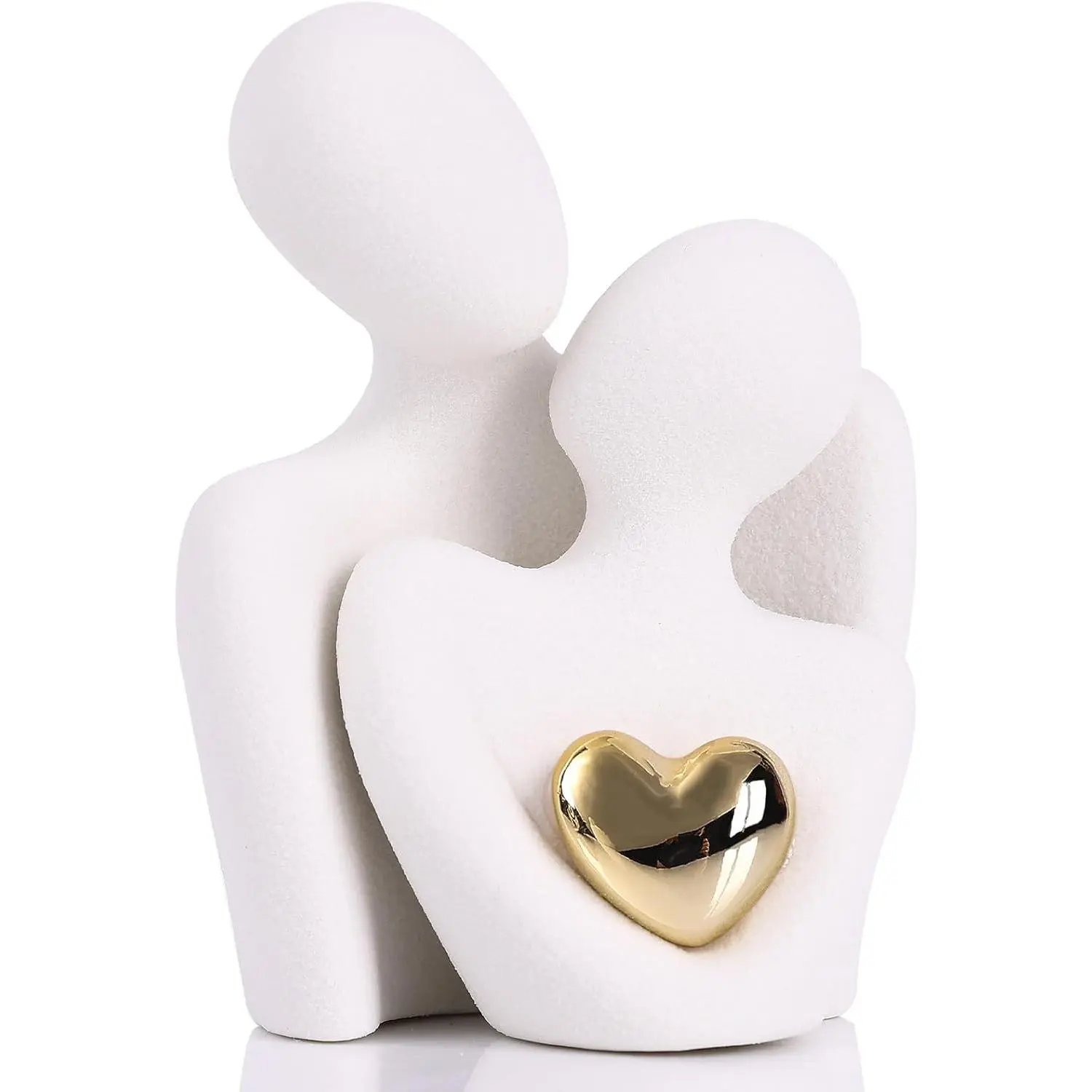 Compact Modern Hug Shape Ceramic Mini Couple Statue - 3.15" White Romantic Figurine for Valentine's, Anniversary Home Decor (Bedroom, TV Cabinet), Small
