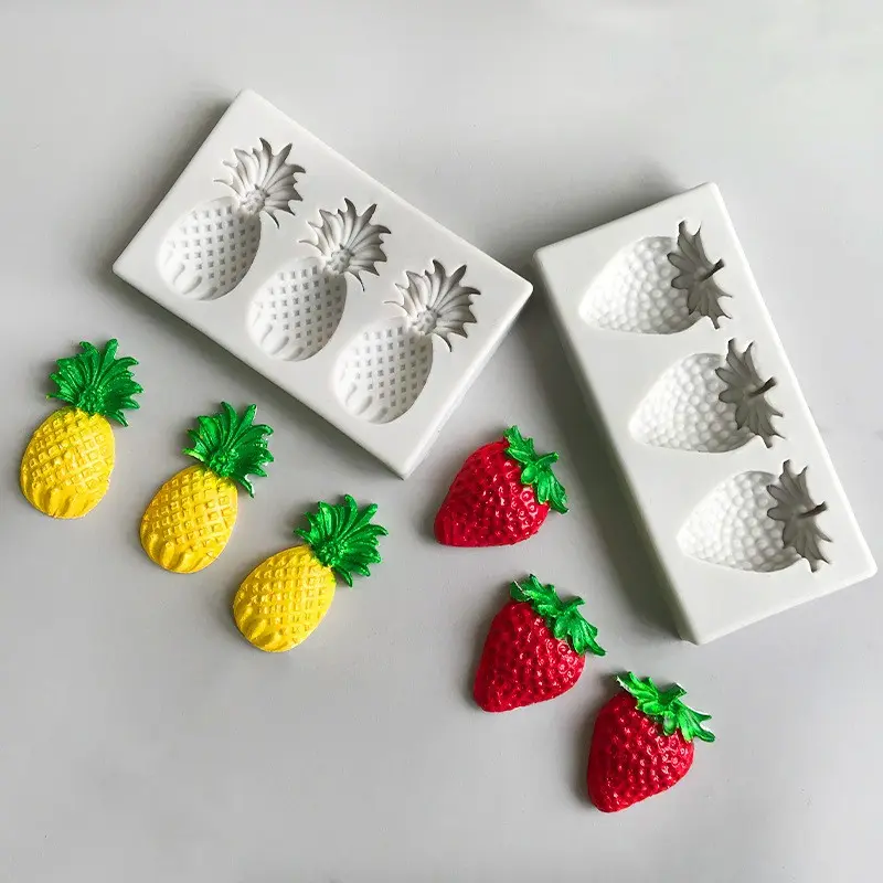 Silicone Fruit Mold Set, Strawberry and Pineapple Shapes, Latex-Free, DIY Baking, Cake Decoration, Chocolate, Fondant, Handmade Soap, Candle Making