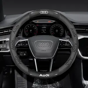 38cm Embossed Printing Car Steering Wheel Cover Carbon Fiber Texture Anti-Slip Protector Fits For Audi A3 A4 A5 A6 A7 A8 RS3 RS4 RS5 RS6 S3 S4 S5 Q3 Q5 Q7 TT Auto Interior Accessories