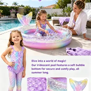 Gradient Mermaid Tail Inflatable Kiddie Pool, Glitter Scallop Pattern, Thick PVC, Portable Water Pool for Backyard Summer Outdoor