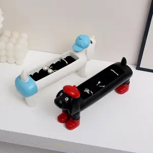 Cute Dachshund Shaped Jewelry Organizer Resin Ring Holder Tray With Soft Velvet Lining Whimsical Dog Design Desktop Storage Stand For Rings Earrings Mini Small Accessories Home Vanity Decor