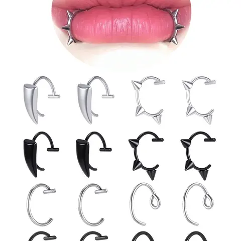 Fake Lip Ring Snake Bite Non-Piercing Lip Cuff, Stainless Steel Vampire Teeth Ring, Cosplay Party Accessories, Mouth Jewelry, All Seasons