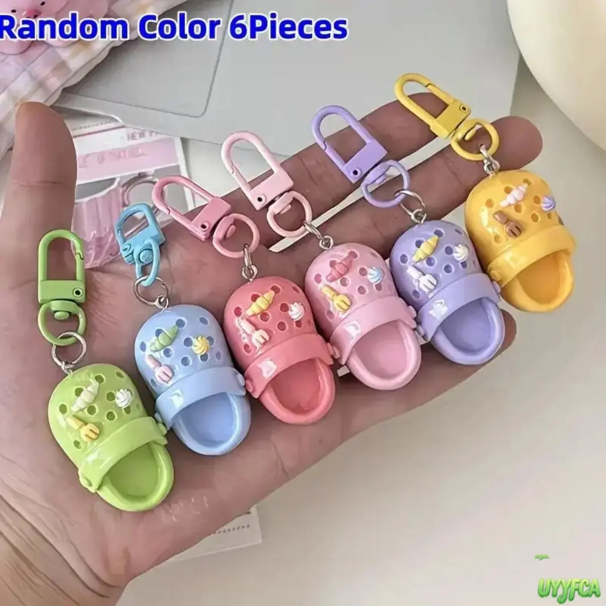 6 Pcs Cute Mini Clog‑Slipper Resin Keychain Set, Colorful Shoe‑Shaped Bag Charms With Spring Snap Clasp, Kawaii Decorative Accessories For Backpacks, Purses, Ideal For Daily Decoration And Holiday Gift‑Giving