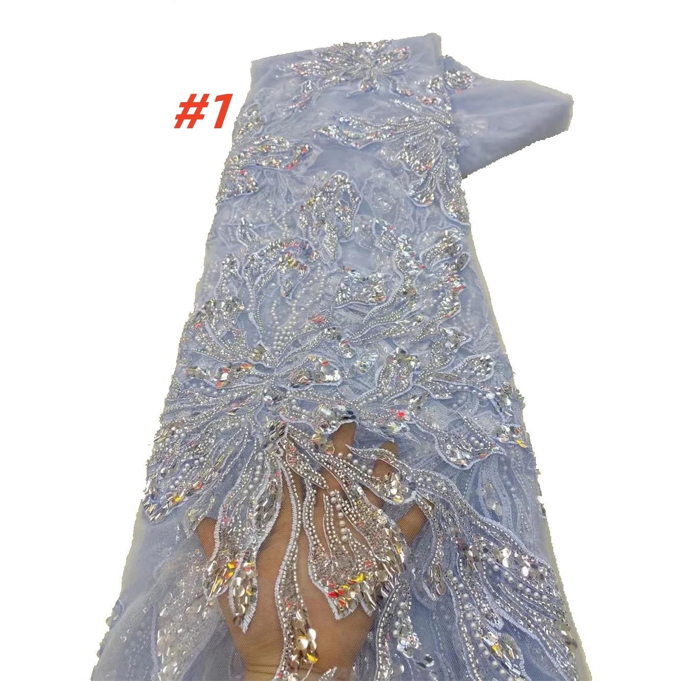 Elegant African Lace Fabric Wedding Dress, Sequins Beaded Embroidery Gown for Nigerian Bride, High Quality French Net Lace Material