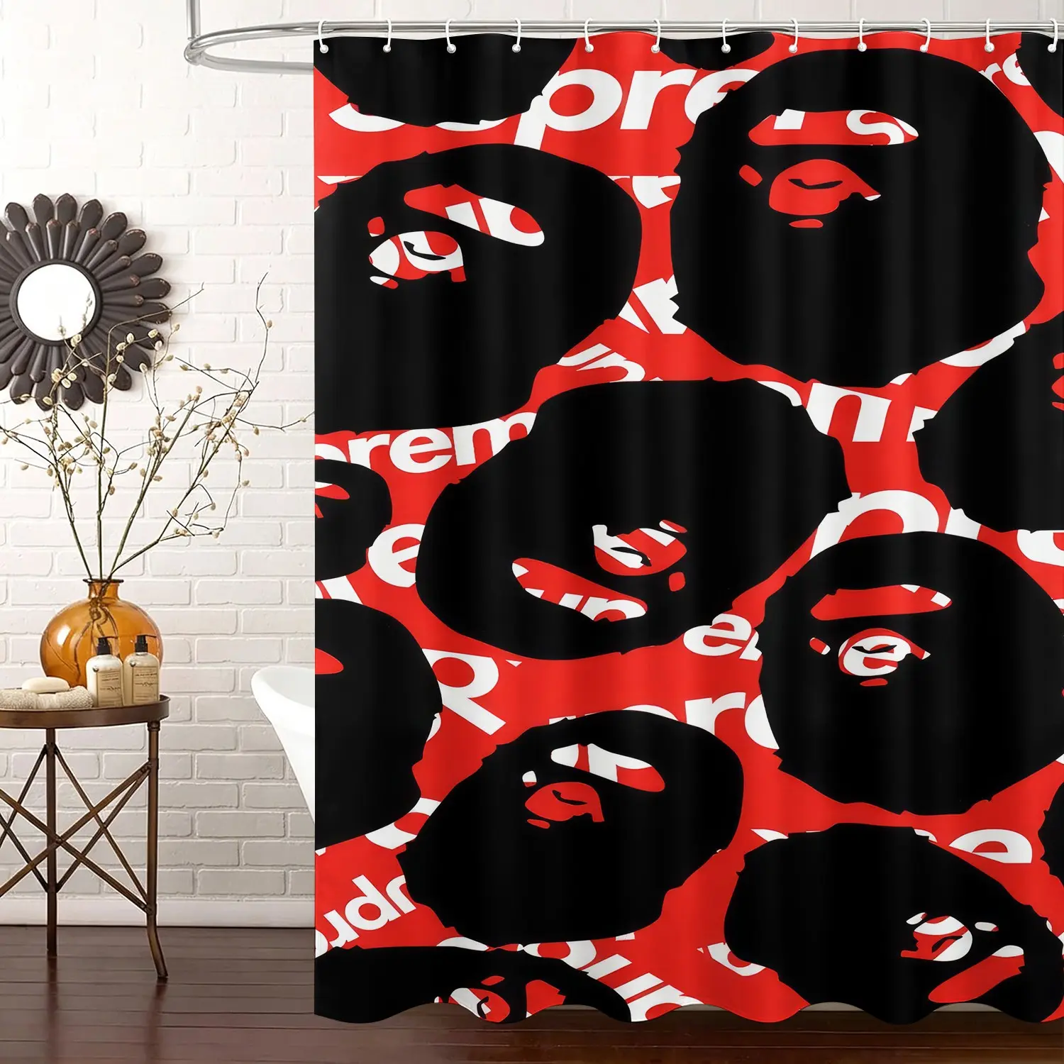 Ape Head Pattern Shower Curtain, Waterproof Fabric, with Quick Install Hanging Hooks, Urban Teen Street Fashion Hype Decor Shower Curtain, for Eye-Catching Streetwear Bathroom Vibe