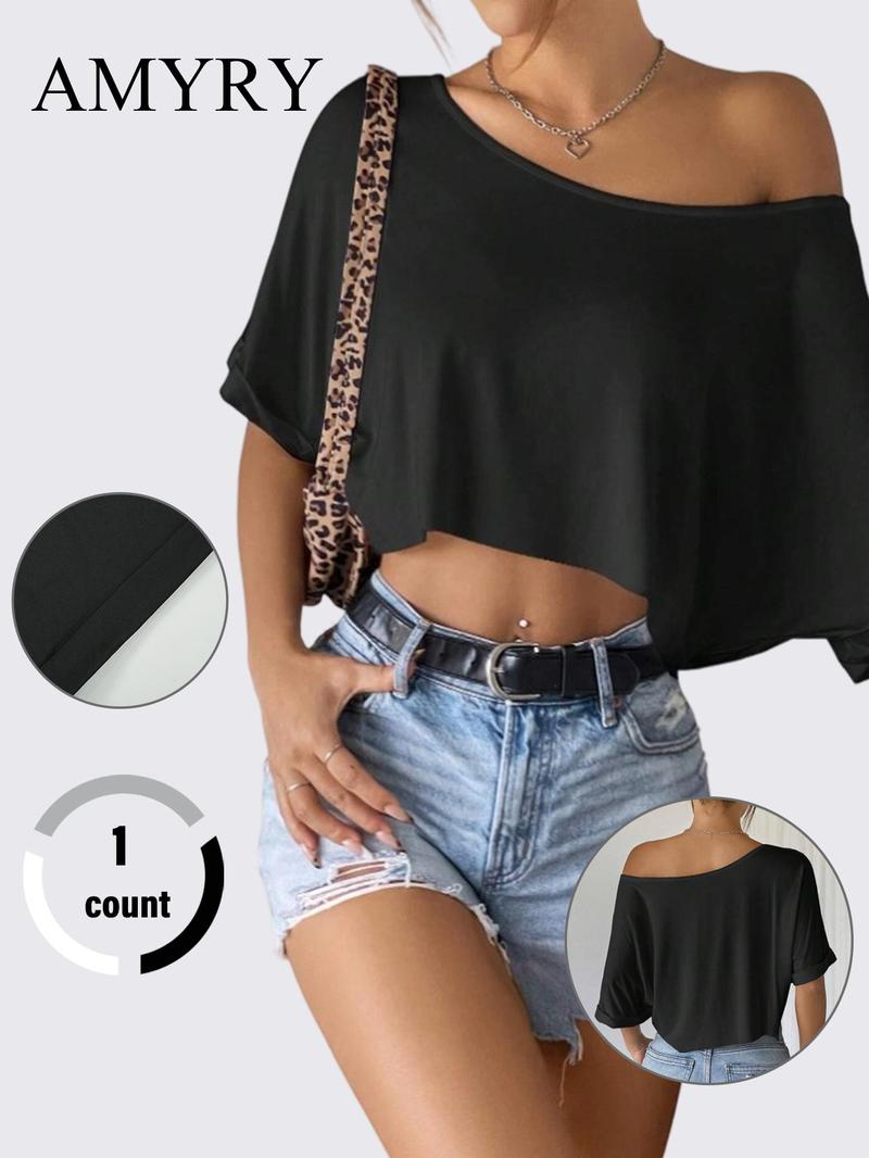 Women's Solid Color Tee, Casual Half Sleeve T-Shirt for Daily Wear, Ladies Clothes for All Seasons