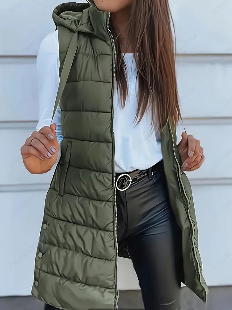 BIGWIG Solid Color Hooded Zipper Vest Jacket Women's Clothing