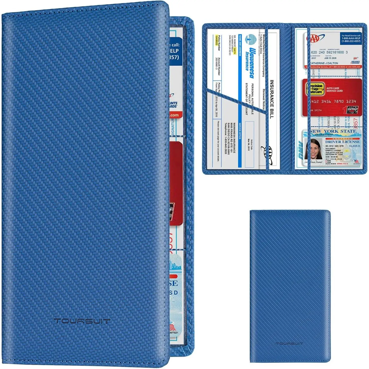 High Grade Quality Bifold PU Leather Car Document Holder - 9.4x5", Magnetic Closure, Multi-Compartment, 3D Embossed, Compact, PVC-Lined, Credit Card/ID Badge Slots, Glove Box Organizer for Vehicle Registration/Insurance, Unisex Car Drivers, Minimalist, An