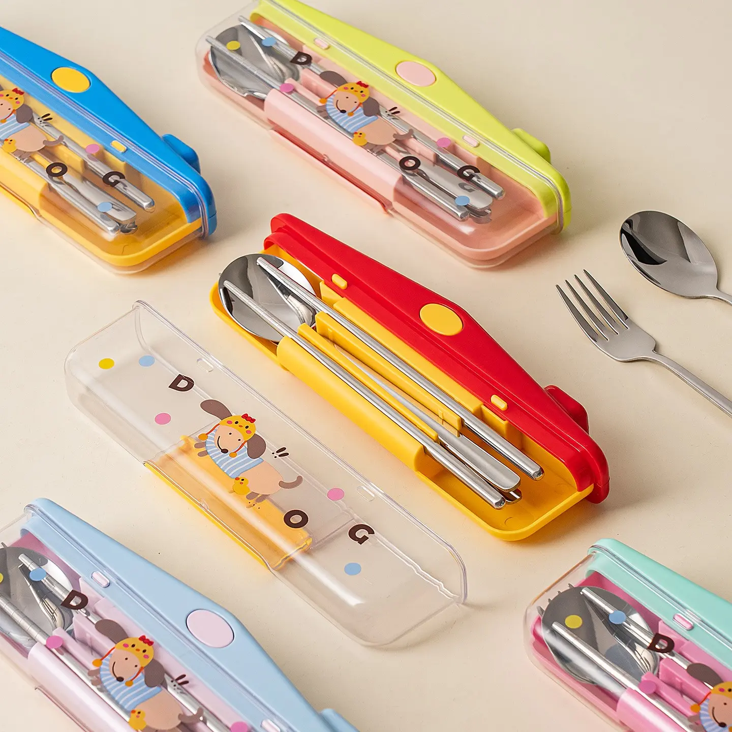 316 Stainless Steel Portable Cutlery Set, Cute Cartoon Kids Chopsticks Spoon Fork Trio, Ideal for School Trips, Outdoor Meals, Picnics