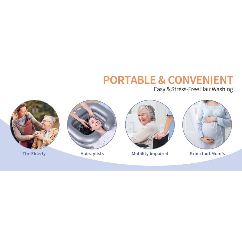 Inflatable Shampoo Basin - Portable Shampoo Bowl, Hair Washing Basin for Bedridden, Disabled,Injured, Hair Wash Tub for Dreadlocks and at Home Sink Washing (Silver)