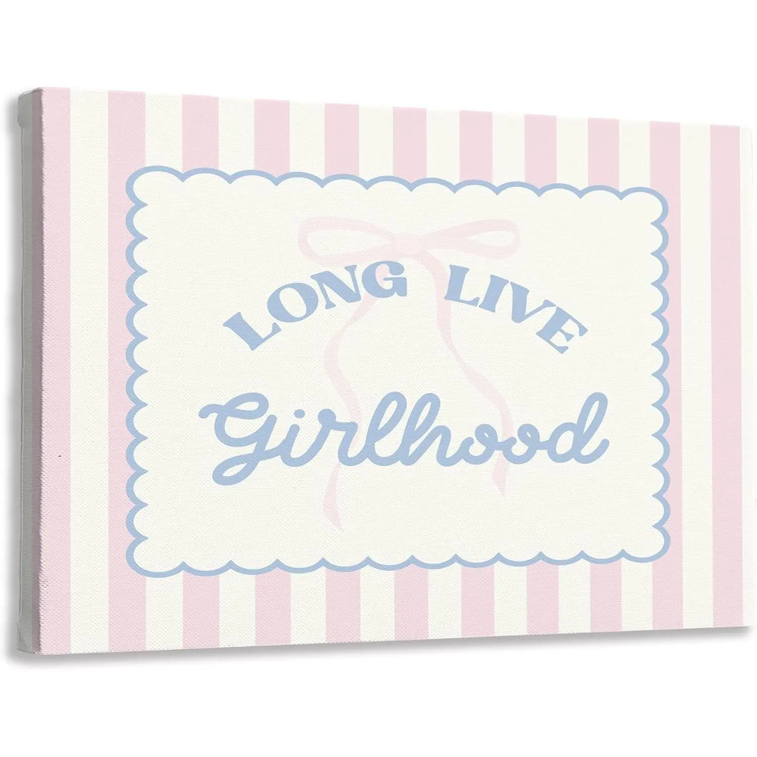 Long Live Girlhood Canvas Wall Art Framed, Baby Girl Nursery Decor, Preppy Pink Striped Bow Poster Prints Wall Decorations for Toddler Girls Bedroom Room Nursery Playroom, 14x11 Inch