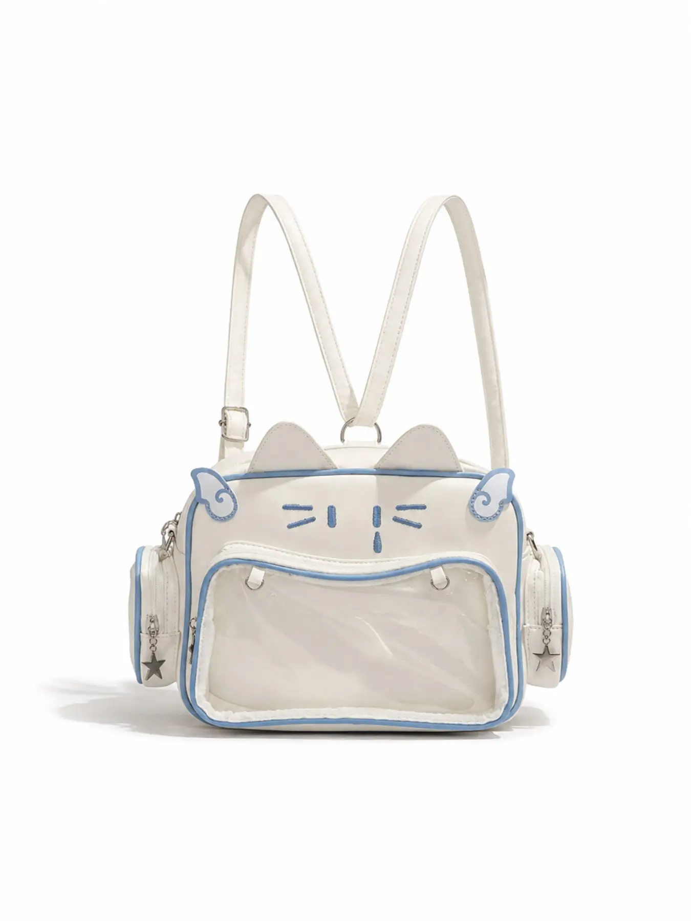 Women's Fashion Backpacks Y2K Korean Japan Kawaii Cat Ita Bag PU Cute Girls Transparent Pocket Aesthetic Shoulder Crossbody Bags Clear Backpacks