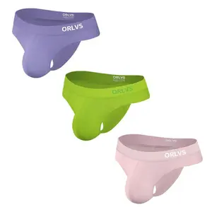 ORLVS G-strings Inside Printed Tagless Lable Underwears Soft Breathable Crotch Independent Codpiece Anti-hemming Male's T-back