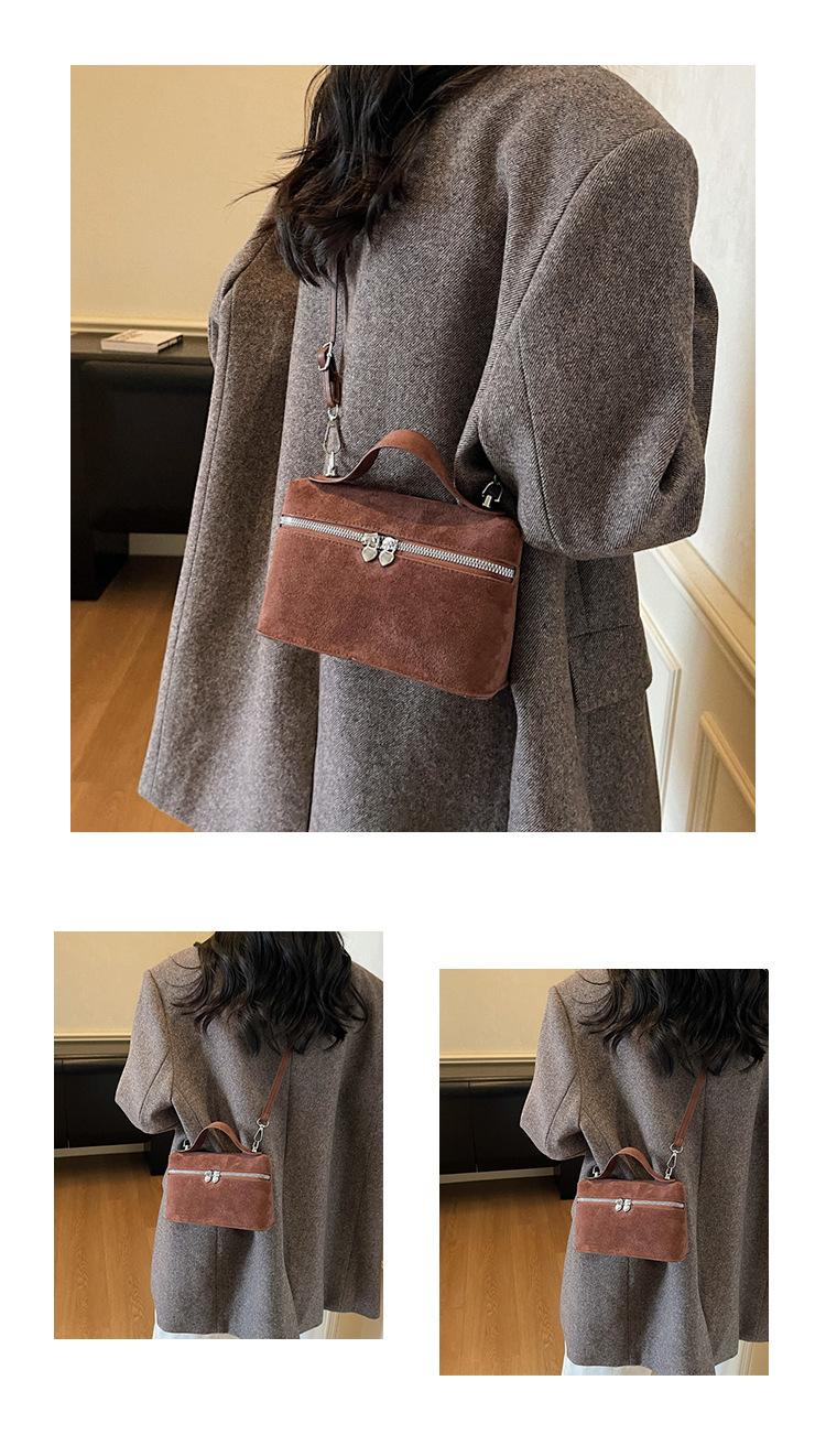 Luxury Suede Versatile Shoulder Bag  Purse Fall Winter Retro Matte Crossbody Handle Bag for Women Texture Simple Satchels Bag