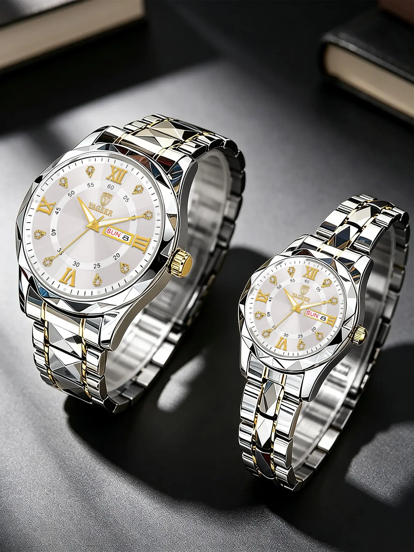 Couple Stainless Steel Strap Quartz Watch Set, Casual Business Travel Accessory, Perfect Gift for Her/him, 2-Piece Set