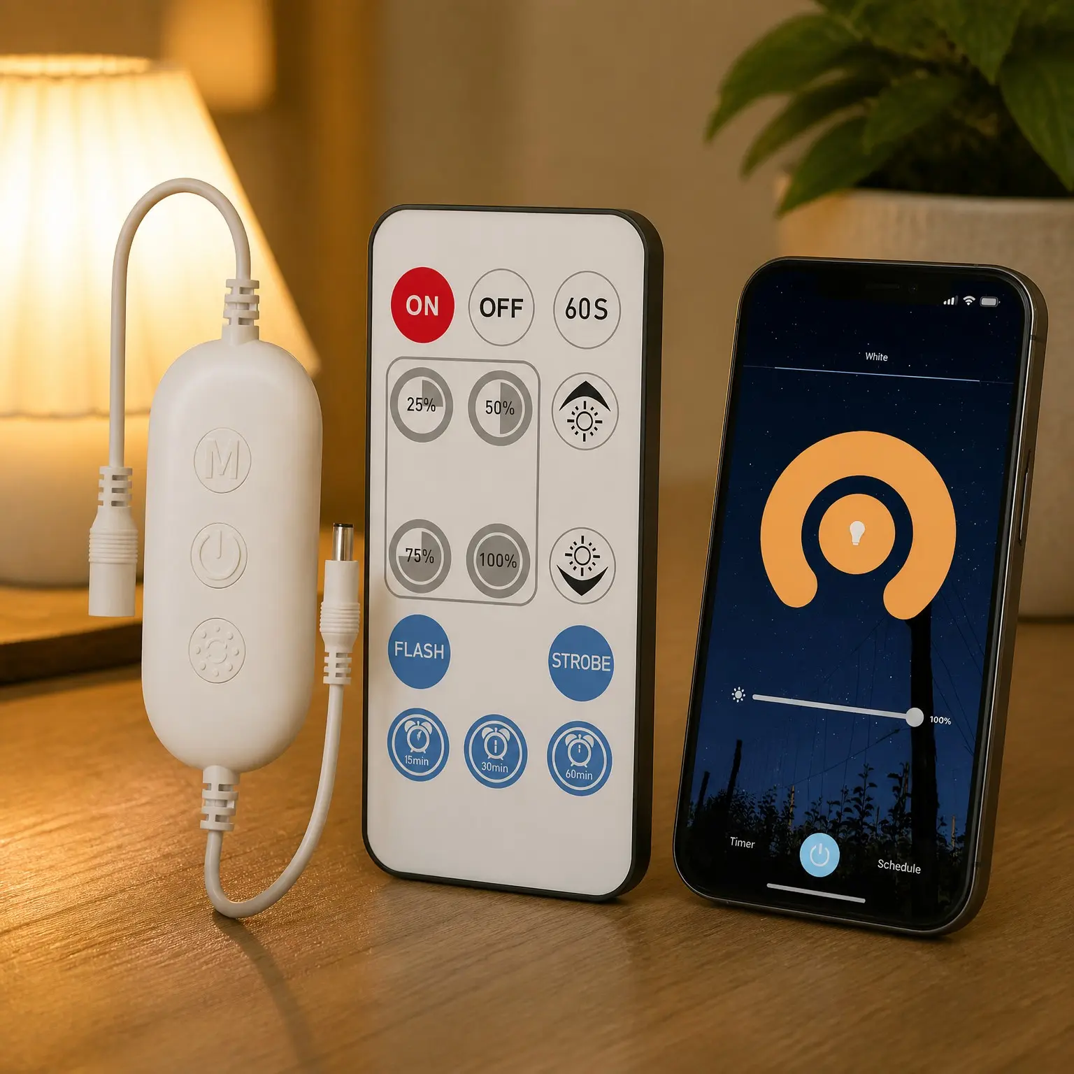 RF WiFi Smart Dimmer for Single Color LED Strip Lights, Compatible with Alexa and Google, 14-Key Wireless Remote, DC 12-24V Controller for 3528/2835/5050/COB LED Strips