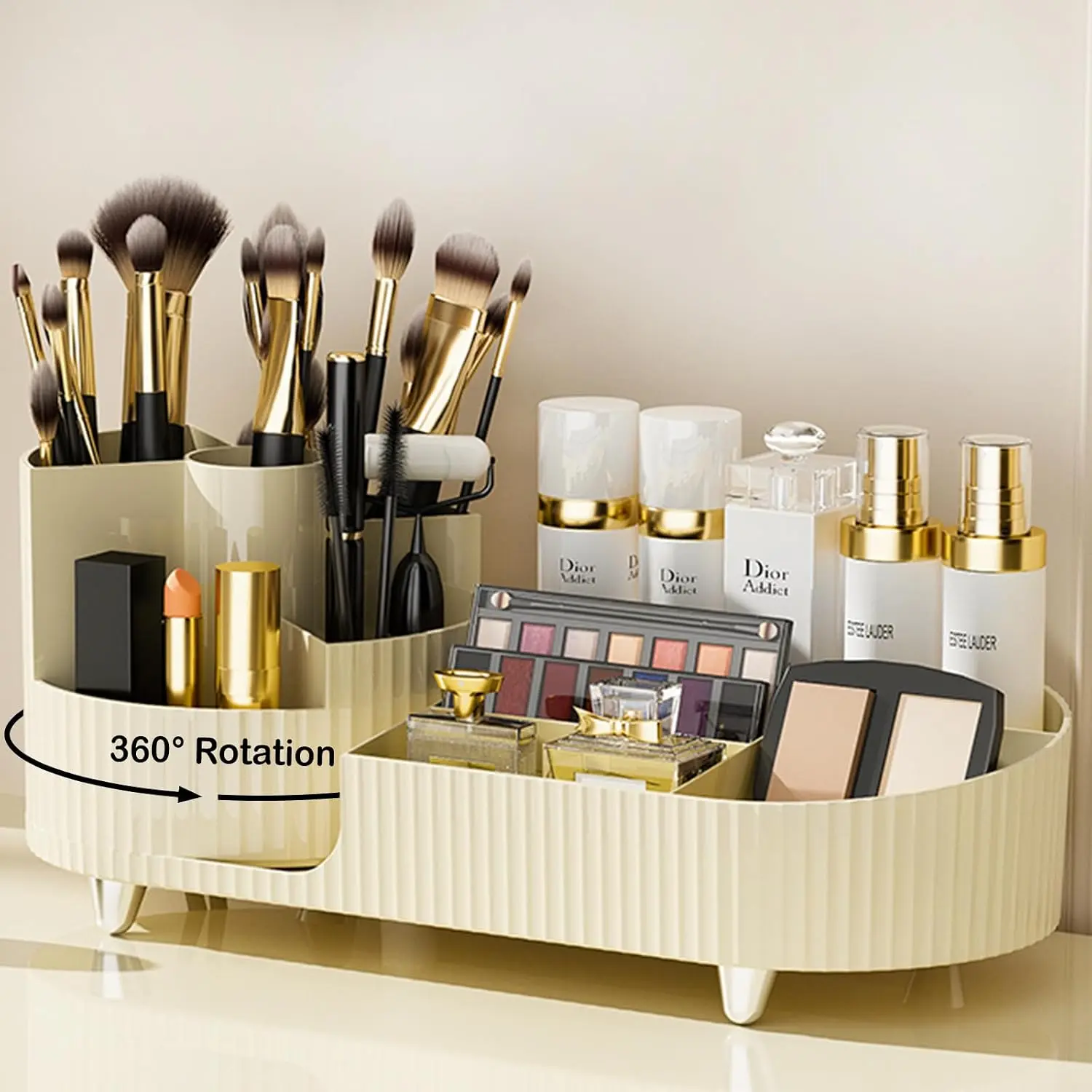 Rotating Makeup Organizer for  with Brush Holder,  Makeup Storage Organizer, Large Spinning Makeup Skincare Organizer, Countertop Makeup Perfume Organizer,  Display Case