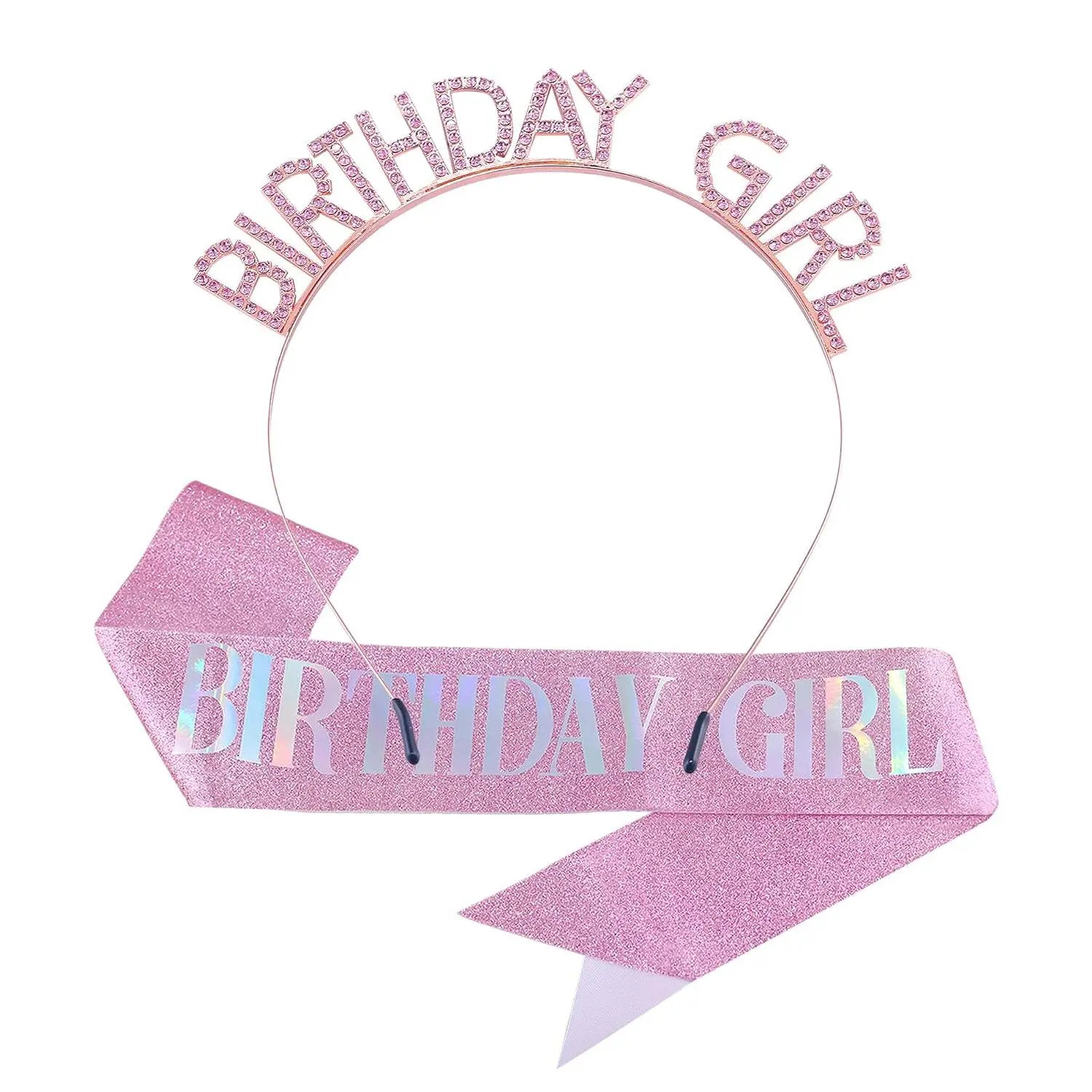 Birthday Sash and Crown Set for Women –  Glitter Birthday Girl Sash with Rhinestone Tiara Headband for Party Celebration