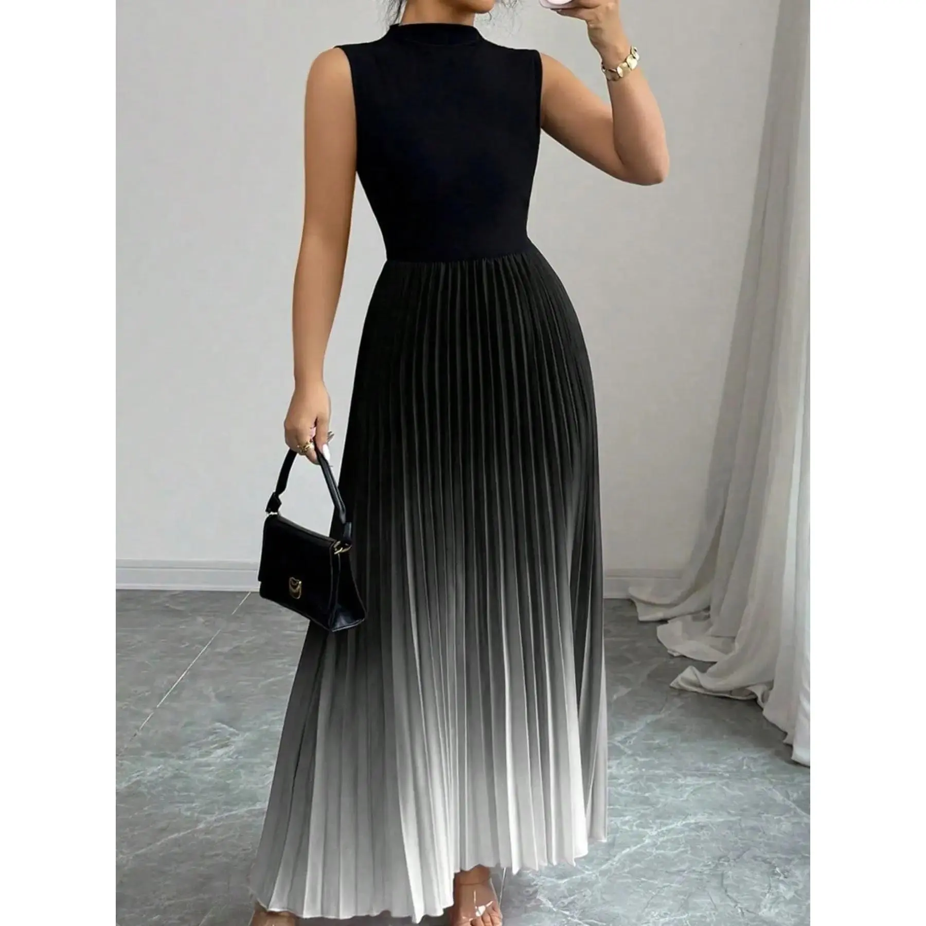 Women's Graceful Ombre Gradient Print Tank Dress, Elegant Sleeveless for Party Evening Formal Occasions, Ladies' Clothes for All Seasons, elegant silhouette, timeless appeal, graceful flow