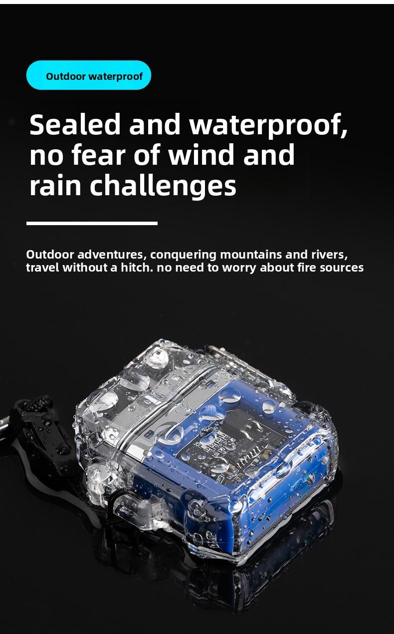 Transparent shell waterproof electronic pulse lighter, outdoor windproof lighter, waterproof dual arc lighter Transparent shell waterproof electronic pulse lighter, outdoor windproof lighter, waterproof dual arc lighter