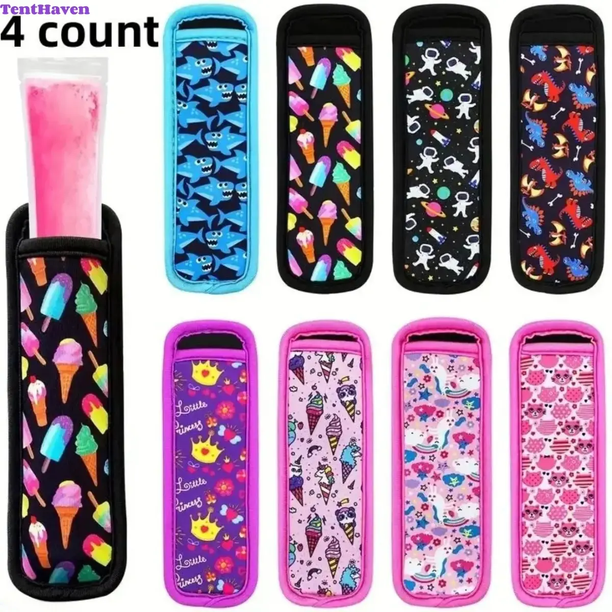 Random‑Color Popsicle Sleeves Set of 4, Neoprene Insulated Freezer Pop Holders, Reusable Washable Summer Kitchen Accessories for Ice Pops, Ice Cream & Frozen Desserts