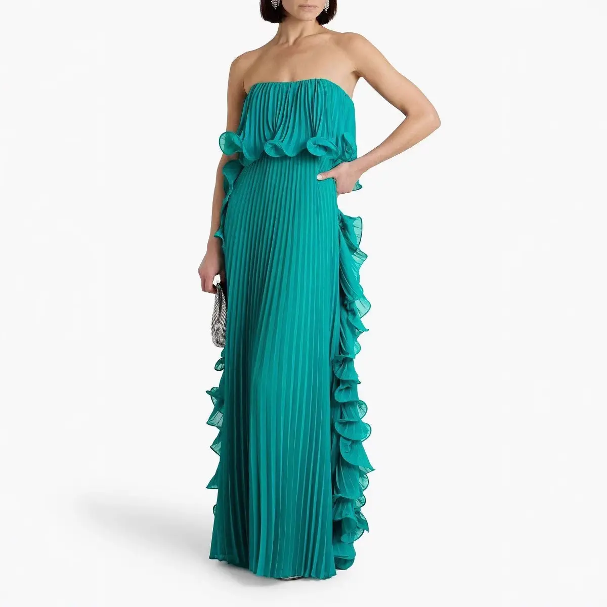 Women's Ocean Style Strapless Pleated Flared Swing Formal Maxi Dress - Ins Aesthetic New Design Formal Wear for Summer Vacation, Flared Sleeveless Long Party Dresses, Formal Dresses, Elegant Dresses For Women