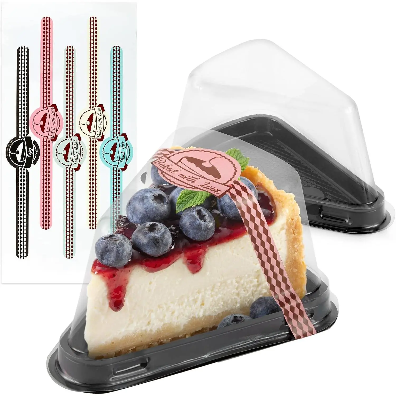 Cake Slice Containers Plastic Disposable, Cheesecake Boxes, Pie Container with Lid for Individual Slices of Cakes, Disposable Triangular Pie Box, Reusable, Complimentary Stickers (50 Pack)Gift
