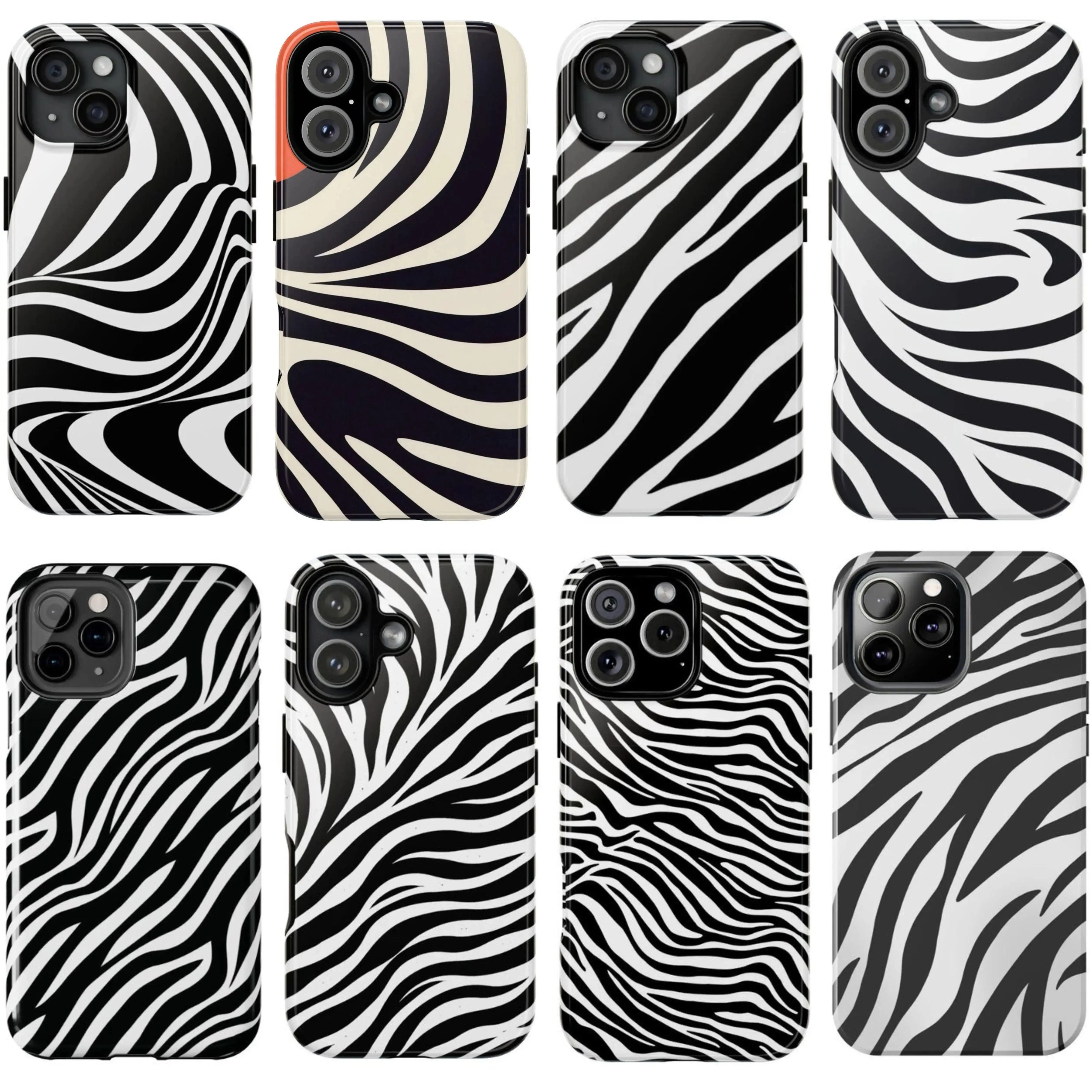 Black White Stripe Zebra Print Stylish Wild Safari Animal Pattern Art Tough Phone Case. Chic Trendy Fashion Aesthetic Rugged Shockproof Protective Cover Suitable for iPhone 17-11 Pro Max/Plus and  Samsung Galaxy S23-25
