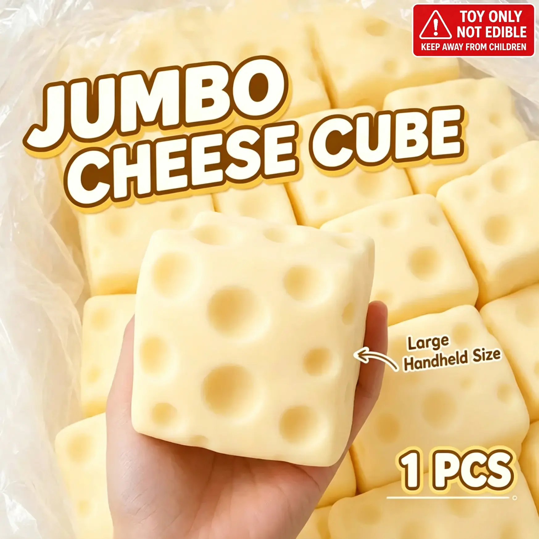 Big Cheese Squishy-1PCS, Jumbo Squishy Cheese Luck Squeeze Cheese Stress Ball,Yellow Cheese Squeeze Toy,Soft Novelty , Theme Cheese Cubes Squishy ，Soft Slow Rising Cube Block Sensory Fidget for Stress Relief, Relaxation, Desk Play, Adults Gift