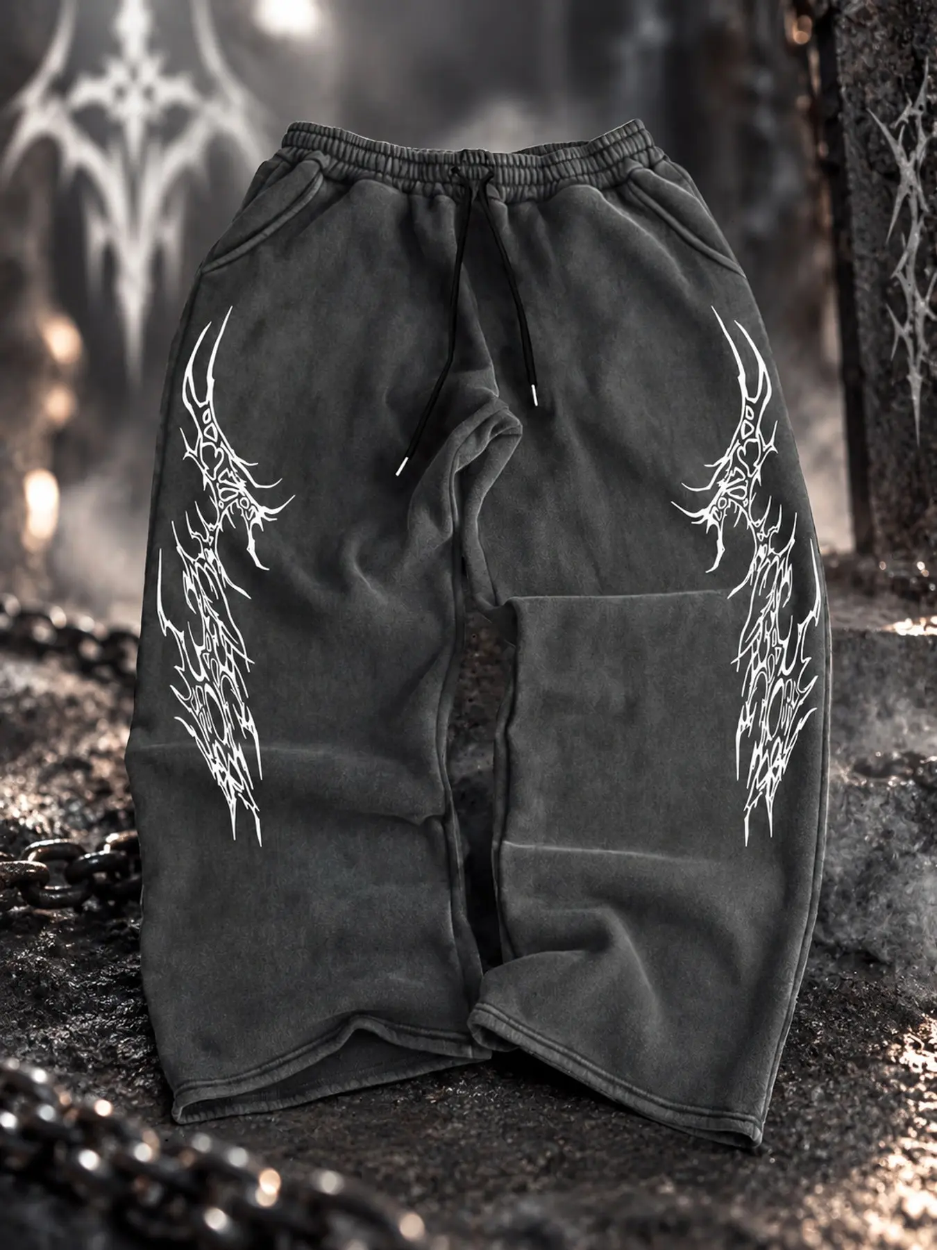 Trendy Street Style Drawstring Sweatpants, Symmetrical Graphic Print, Casual Fashion, Comfortable Fit, Unisex Fall & Winter Wear, Drawstring Waist Sweatpants