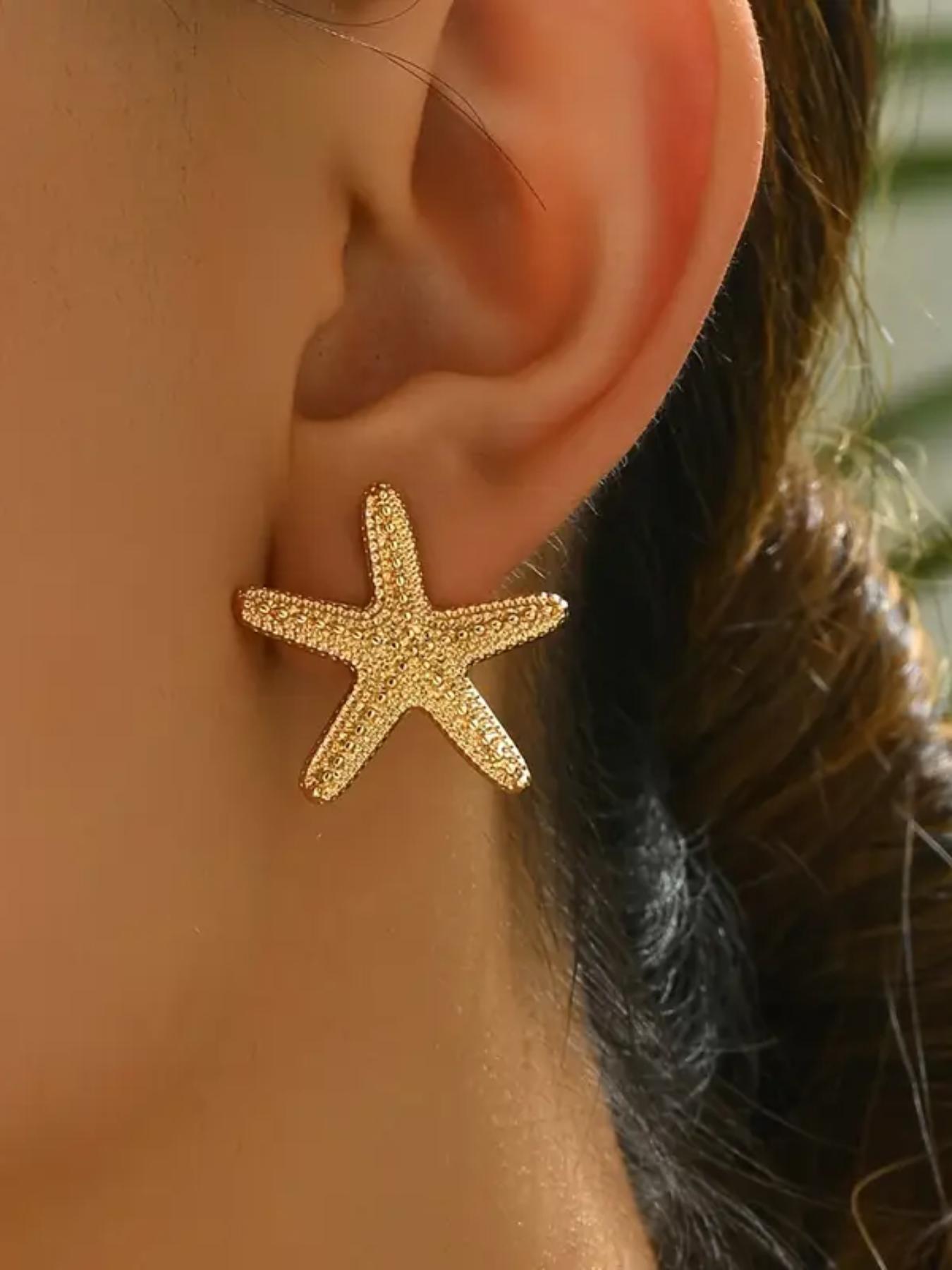 Starfish Design Stud Earrings, Statement Earrings, Fashionable Jewelry for Women & Girls, Trendy All-match & Exquisite Jewelry for Birthday Gift