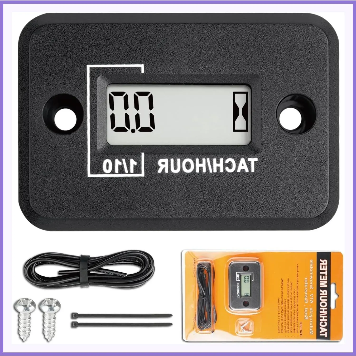 Self-Powered Tach Hour Meter Digital LCD Inductive Tachometer Timing RPM Measuring Waterproof Design for Gas Engine Lawn Mower Motorcycle Snowmobile Generator 2 Stroke Black