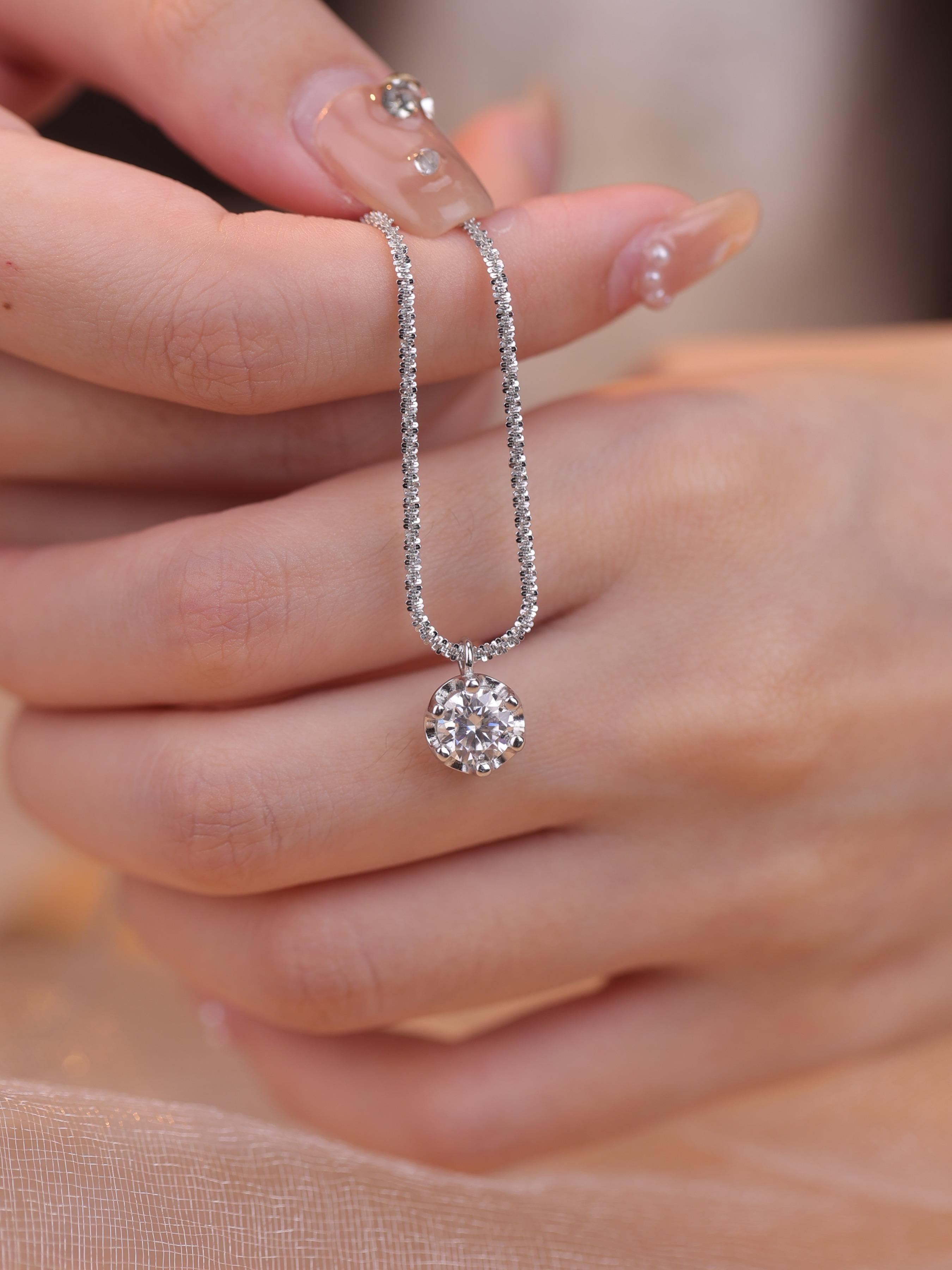 S925 Sterling Silver Synthetic Moissanite Necklace, Fashionable Pendant Necklace for Women & Girls, Trendy All-match & Exquisite Jewelry for Birthday Gift