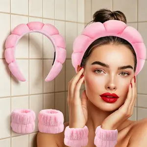 Women's Bubble Skincare 3-Piece Set - Headband and 2 Face Wash Wristbands, Ideal for Makeup Application and Daily Skin Care