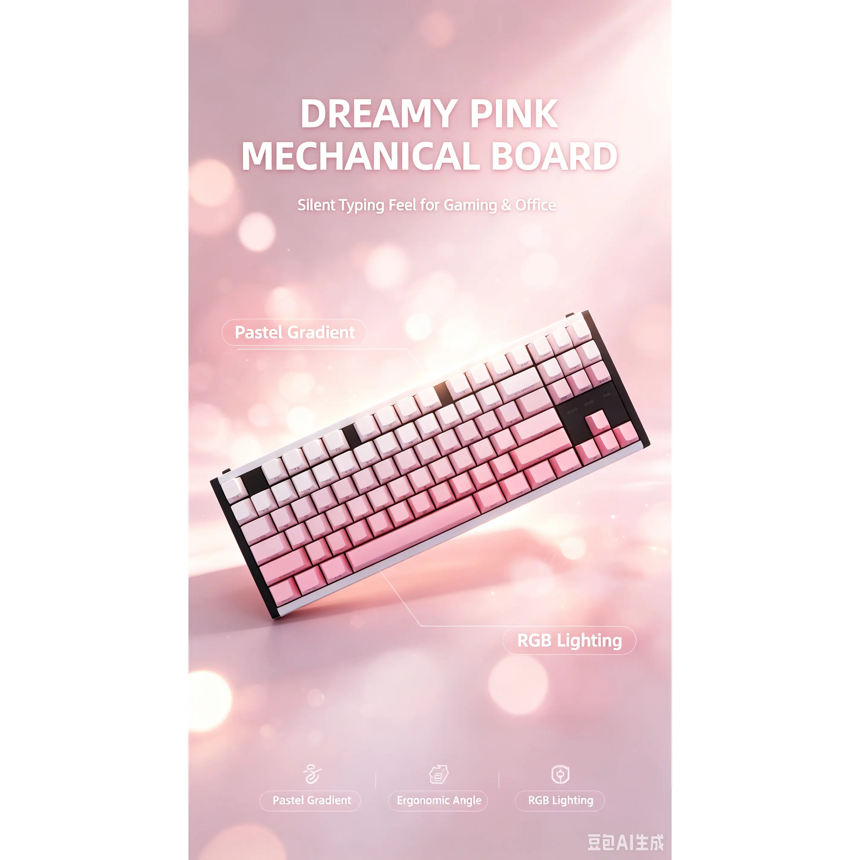 Dreamy Pink 87-Key Aluminum Alloy RGB Lighting Keyboard - Hot-Swappable, Thocky Typing, RGB Glow, PBT Dye-Sublimated, No Ghosting, Ergonomic, 80m+ Lifespan, Creamy Finish, With Sound, PC/Mac Compatible, Gaming & Productivity Ready, Ideal for Creators