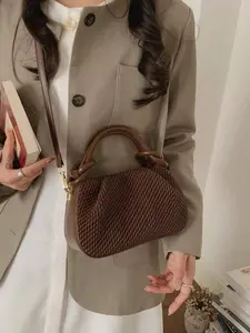 Retro Elegant Minimalist Woven Knotted Mini Shoulder Purse Casual Daily & Date Crossbody Handbag, Unique knotted top handle design Clutch, Crescent Everyday Bag Suitable for Work, Dates or Outings