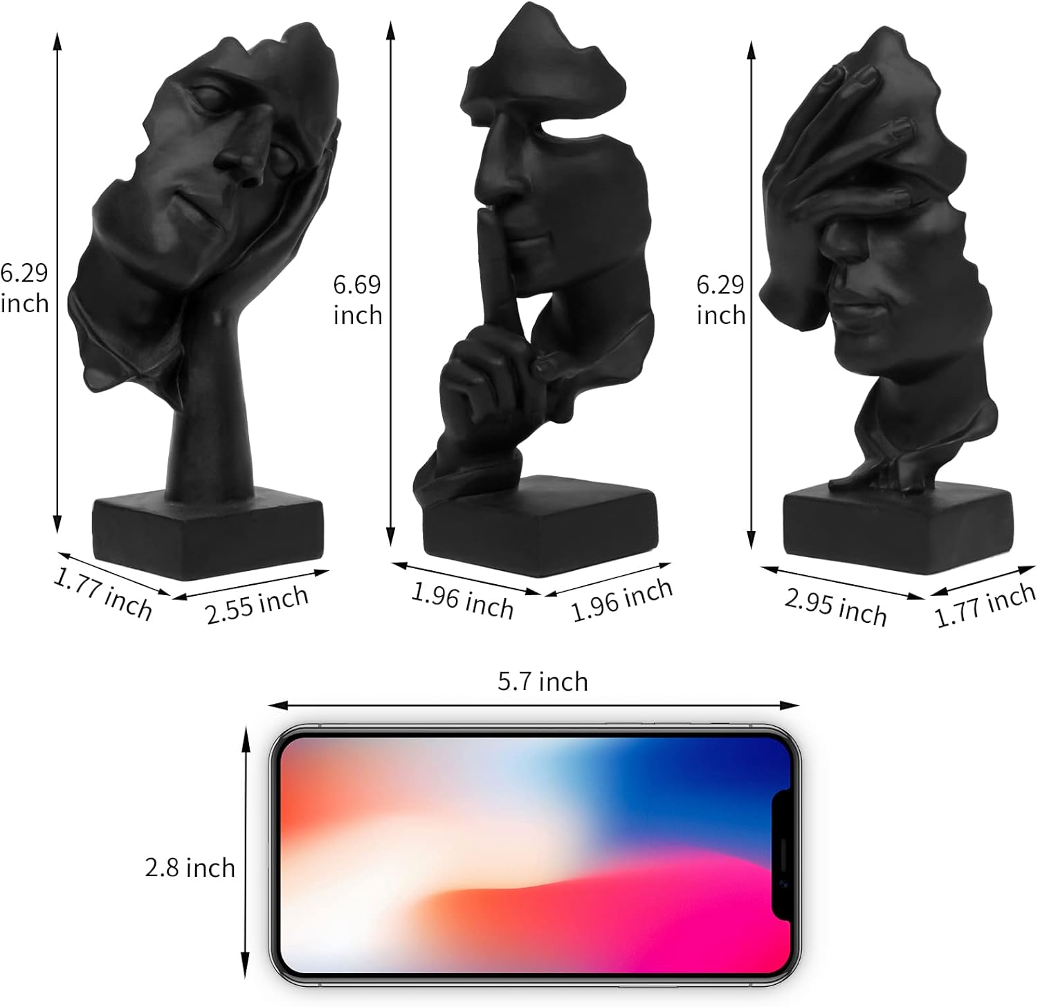 SUNDAY MIRTH 3 Pcs Thinker Statue, Silence is Gold Abstract Art Figurine, No Hear No See No Speak Modern Home Resin Sculptures Decorative Objects Decor for Home Office Bookshelf Desktop(Black) (A-41)