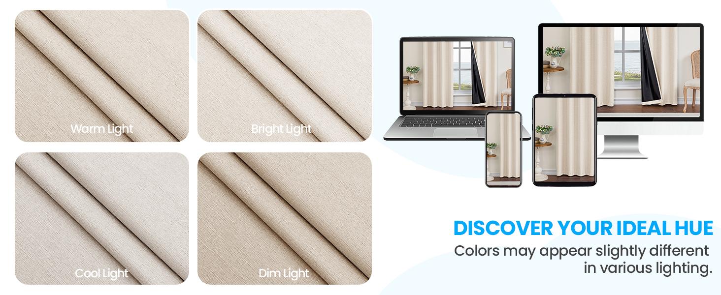 100% Blackout Curtains for Bedroom, Black Out Curtains 96 Inch Long, Room Darkening Curtains for Living Room, Long Grommets Drapes, Thermal Curtains(2 Panels, Beige)