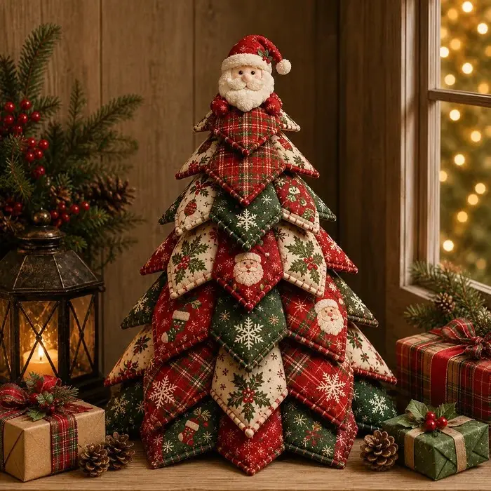 DIY Quilted Fabric Christmas Tree Craft Kit 3D Patchwork Handmade Xmas Decoration Beginner Friendly Holiday DIY Gift for Craft Lovers Home Tabletop Mantel Decor