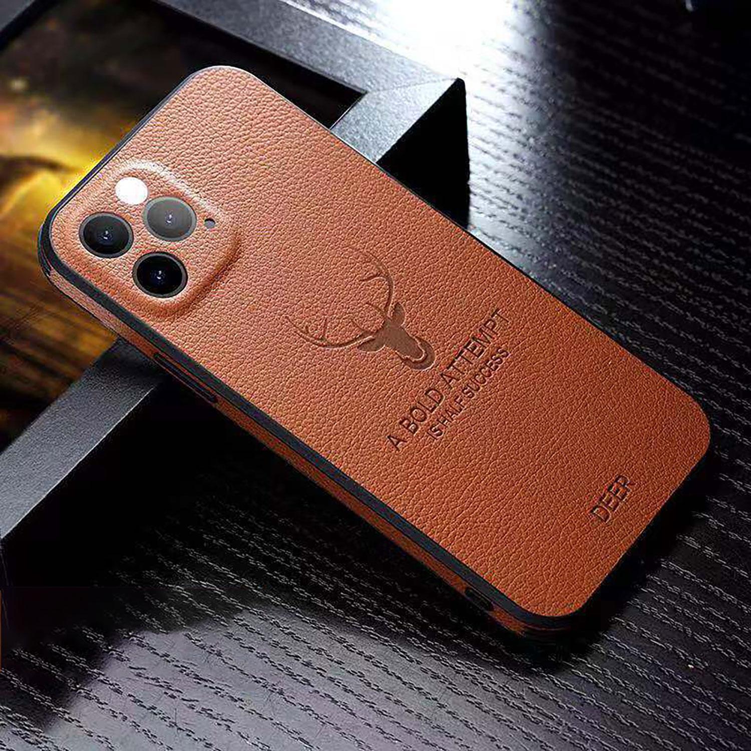 Deer Embossed Leather Phone Case for iPhone 17 Pro Max 16 Pro 15 14 13 12 11 Pro Max | Slim Protective Cover | Scratch Shock Proof | Luxury Feel