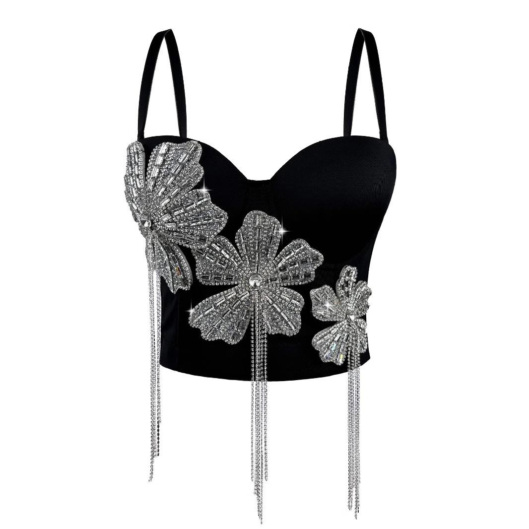 CELOT KEVER Luxury Diamond-Studded Floral Corset Outerwear Fishbone Bra Cotton Fabric Adjustable Breathable Women's Top