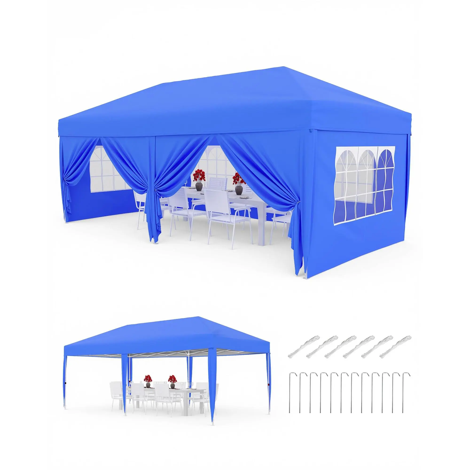 Heavy-Duty Pop Up Canopy Tent - 10x20ft Waterproof 420D Oxford, UV50+ Protection - 6 Removable Sidewalls, 3 Adjustable Heights - Steel Frame Event Shelter w/ Carry Bag, Weight Bags, Stakes & Guy Ropes