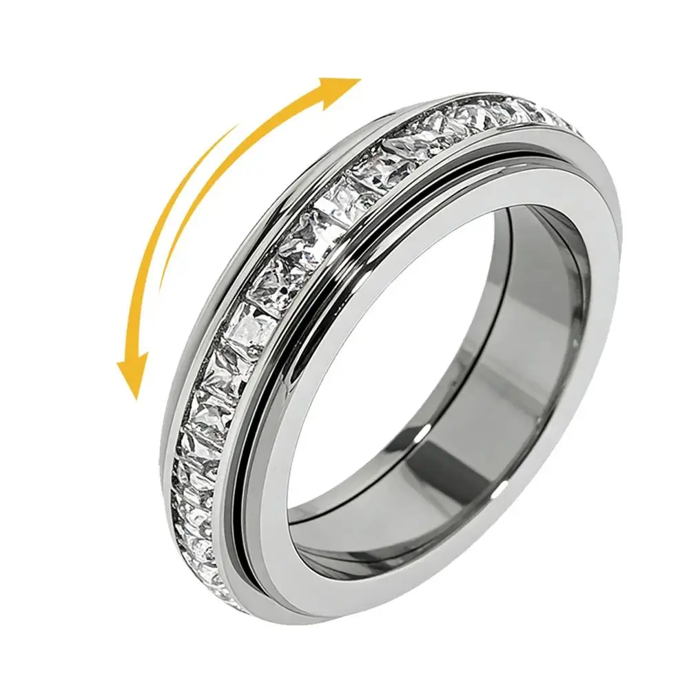 Anxiety Ring Spinner Fidget Band Rings – Titanium Steel & Cubic Zirconia for Stress Relief, Calming Jewelry for Women Men, Wedding Promise Gift, Anxiety Relief Ring, Trendy All Match & Exquisite Jewelry Accessories Comfort Fit Size 6 to 9 Daily Wear Decor